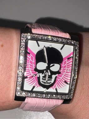 RAM - Highway Honey Pink Skull Accent Women's Leather Watch